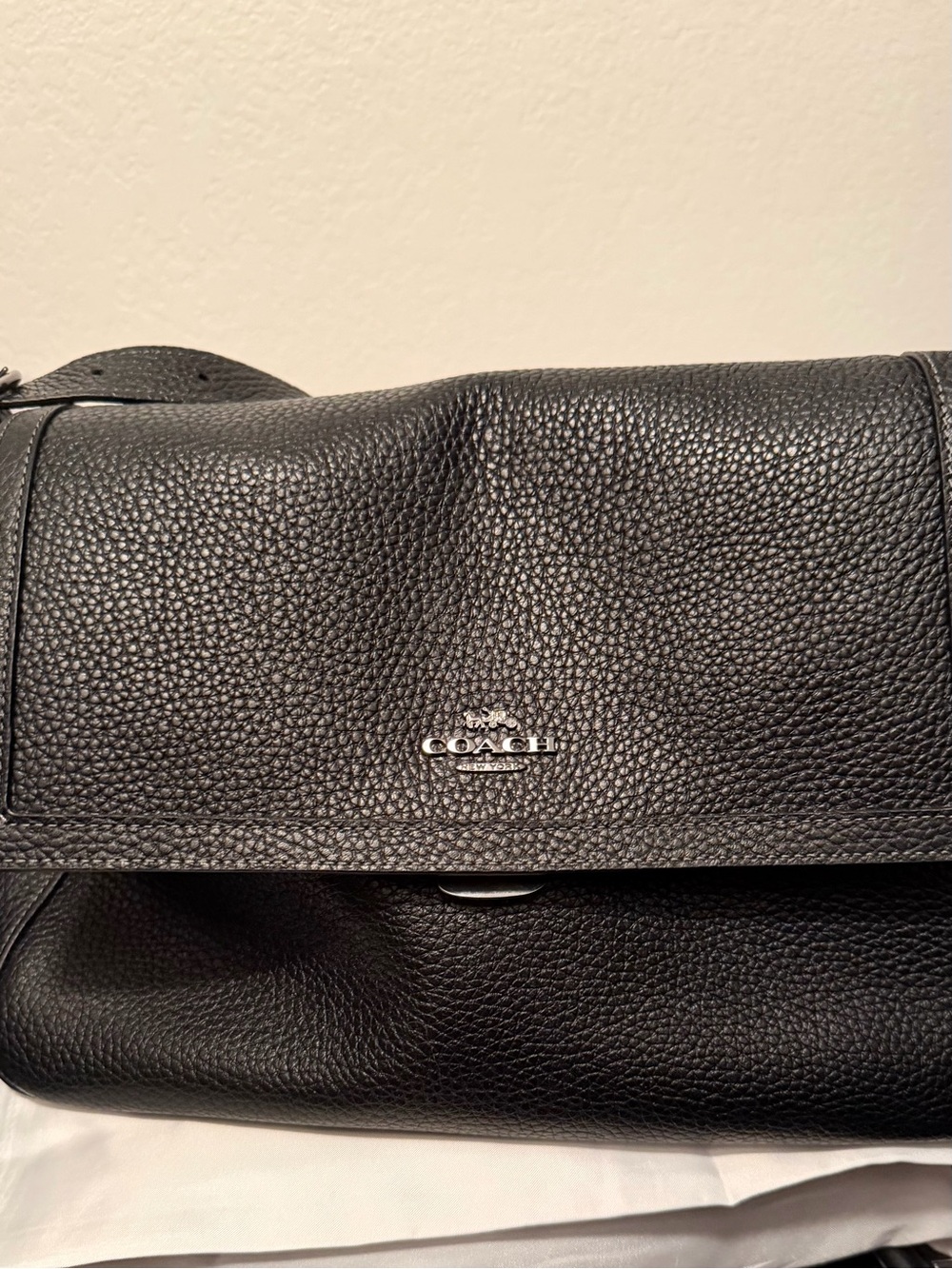 Coach Black Pebbled Leather Shoulder Bag with Flap - Picture 2 of 5